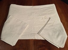 Antico  Lenzuolo con federe Cotone Ricamo Meccanico Cm230x260 Da Rinfrescare