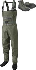 Leeda Calza Piede Traspirante Profilo Pesca a Mosca Pettorina Waders con Stivali Wading