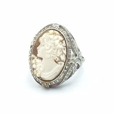 ANELLO IN ARGENTO 925 RODIATO ORO CON CAMMEO CAMEO CONCHIGLIA DONNA MOISSANITE