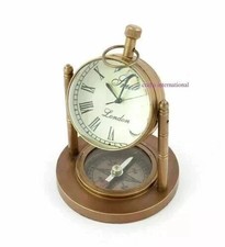 Orologio Da Scrivania E Da Mensola Nautico In Ottone Con Bussola