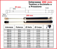 PISTONE a GAS Interasse 280 mm Fissaggio Occhiello Ø 8,2 o Pressione - 1 Pezzo