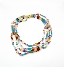 Collana Vintage Pietre Semi Preziose Oro Giallo 18 Kt Calcedonio Ametista 