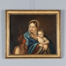 Dipinto Antico Madonna con Bambino e San Giovannino XVII-XVIII Secolo Originale