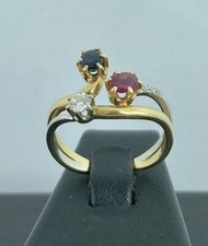 ANELLO DESIGN IN ORO GIALLO 18KT 750 CON DIAMANTI ZAFFIRO RUBINO ORO BIANCO 18CT
