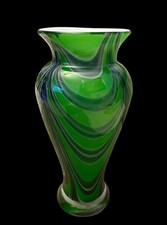 Elegante Vaso in Vetro di Murano Originale Soffiato – Verde con Striature – H 28
