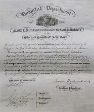 1846 Bellevue Hospital Lunatic Asylum medico certificato appuntamento New York