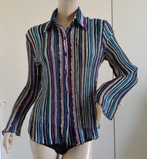 BLUSA CAMICETTA CAMICIA VOILE PLISSE MULTICOLORE TAGLIA L LEGGI LE MISURE