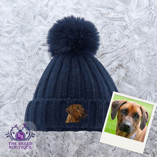 RHODESIAN RIDGEBACK EMBROIDERED FAUX FUR POM POM BEANIE UNISEX FIT 6 COLOURS