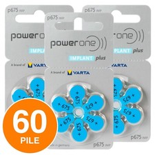 60 Batterie PILE POWERONE Implant Plus 675 Apparecchi Acustici Cocleare PR44