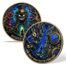 Moneta Memento Mori | Gatto sorridente e labirinto del tempo | Gettone EDC pratica stoica quotidiana