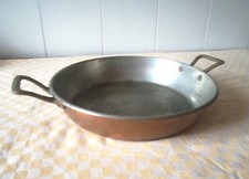 Casseruola tegame basso pesante vintage in rame stagnato due manici