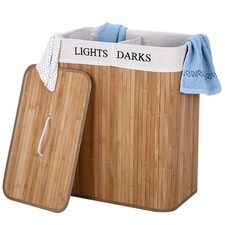 Cesto Biancheria Sporca 2Scomparti Bambù Pieghevole Portabiancheria 100lt