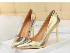 Decolte scarpe donna stiletto 11 cm oro lucido pelle sintetica 90531