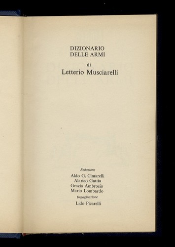 Dizionario delle armi - , di