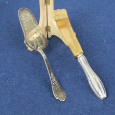 ANTICO SET DA DESSERT PALETTA COLTELLO LAMA IN OTTONE LAMINA IN ARGENTO 1920/40