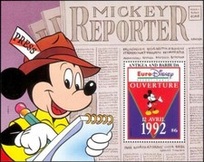 Poster Pubblicitario Giornale Antigua 1993 Euro Disney Topolino M/s MNH