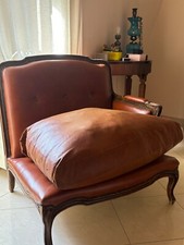 poltrona pelle vintage anni 60 con sostegno legno di noce, pelle color marrone 