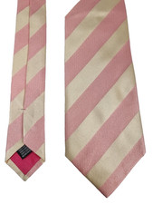 Cravatta collo vintage Collezione Villa Mori pura seta rosa e crema righe Italia anni 90