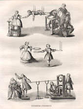 Macchina elettrostatica  Esperienze di elettricità 1883  xilografia