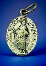Medaglia Vintage Cattolica Salvator Mundi, Salvatore del Mondo Gesù Tono Argento