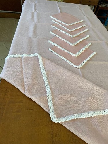 Tovaglia lino rosa - rosa, bordo