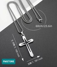 Collana con ciondolo croce in acciaio inox da uomo catenina rosario girocollo .