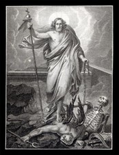 santino incisione 1800 CRISTO RISORTO VINCEIL DEMONIO E LA MORTE-MEMENTO MORI