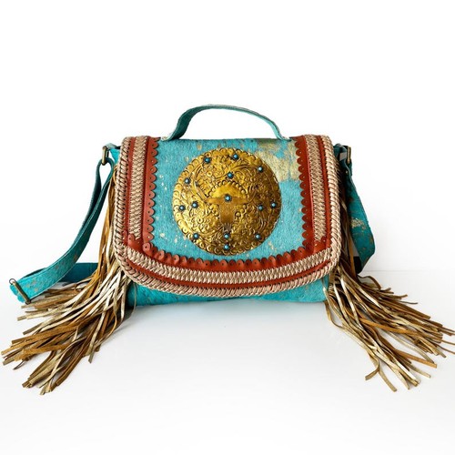 Turquoise cowhide fringe - turquoise,
