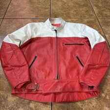 Giacca pelle modalità velocità anni 70 vintage biker corsa suzuki moto rossa