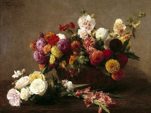 Quadro cesto con fiori vari - cesto,