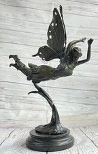 Elegante Classica Bronzo Marmo Statua Ninfa Fairy Angelo Fantasia Ferma Libri