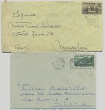 Lotto di 4 buste affrancate L. 20 isolati (1950/51).