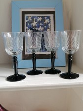 4 Vintage Luminarc Sherry/Liquor Glasses , Fluted with Black Stems