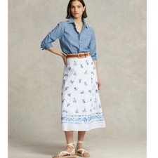 Polo Ralph Lauren bianca blu gonna cotone ricamato UK 10 US 6 foderata