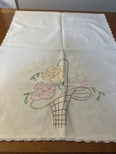 Vtg Linen Hand Embroidered