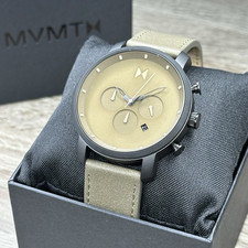 NUOVO✅ MVMT Chrono Orologio Minimalista Uomo Pelle Verde Quadrante Data Verde 28000287