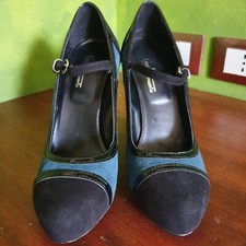 Scarpe eleganti décollet Graffia mania pelle camoscio nero e ottanio tacco 12 