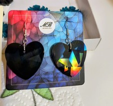 Orecchini pendenti in resina con gancio in Argento 925 a cuore nero-multicolor