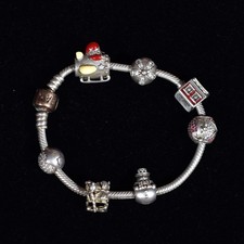 Pandora Silver 925 Bracelet with 7 Christmas Charms – Rare Vintage! Perfect Gift