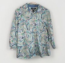 Top donna Chaps taglie forti 1x verde blu paisley 3/4s bottoni cotone colletto camicia