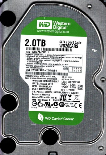 Wd20ears 22mvwb0 wmaza - wd20ears-22mvwb0, s/n: