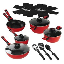 STONELINE® Remo Set di Pentole 17pz Manici Rimovibili Padella Induzione Rosso 22876II Scelta