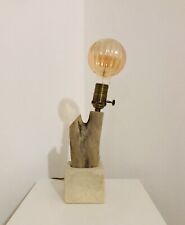 Lampada Abat-jour Con Legno Marino E Base In Pietra Artigianale. Pezzo Unico