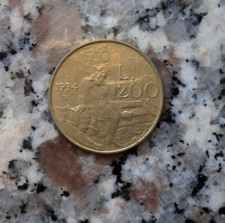 MONETA DA 200 LIRE DI SAN MARINO DEL 1994 In fior di conio-tagliata dalle serie