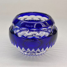 FABERGE NADYA PORTACANDELE VOTIVE VINTAGE IN CRISTALLO BLU TAGLIATO FIRMATO