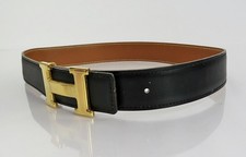 Autentica cintura reversibile HERMES in pelle nera/marrone e fibbia ad H colo...