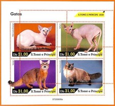 A6585 - SAO TOME & PRINCIPE, ERROR, 2020, FOGLIO MINIATURA ERSPERF: Gatti, Sphynx