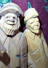 Lotto di 2 sculture in legno arte popolare firmate DAIGLE Canada HT uomo pick axe (2)