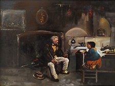 Domenico Induno XIX Gemälde's Reproduktion Das Märchen vom Jäger Öl auf Tafel