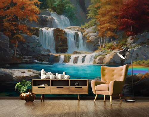 Fotomurale cascata alberi blu